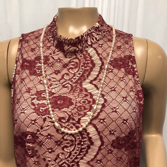 Lush Dress Womens Size Large Burgundy Lace over Tan Sleeveles Bodycon - Picture 2 of 7